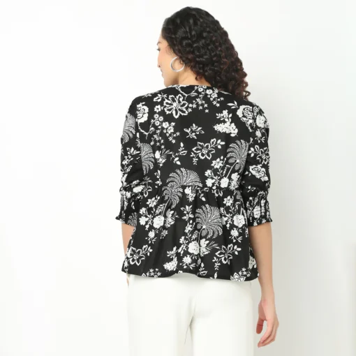 Flare Fit Floral Print Tie-Up Neck Top - Image 3