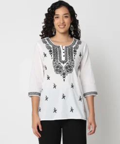 Ethnic Printed Shirt Style Cotton Top